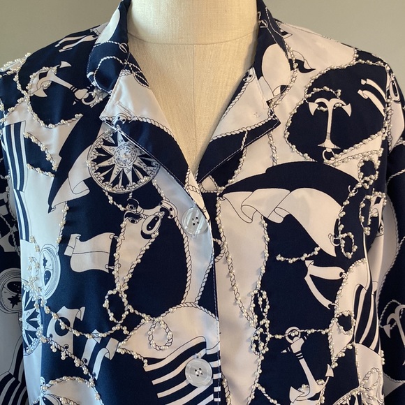 JG by Joyce women’s Nautical print  button down embellished lightweight jacket - Picture 4 of 13